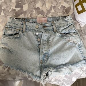 Revice Light Blue Distressed Denim Shorts